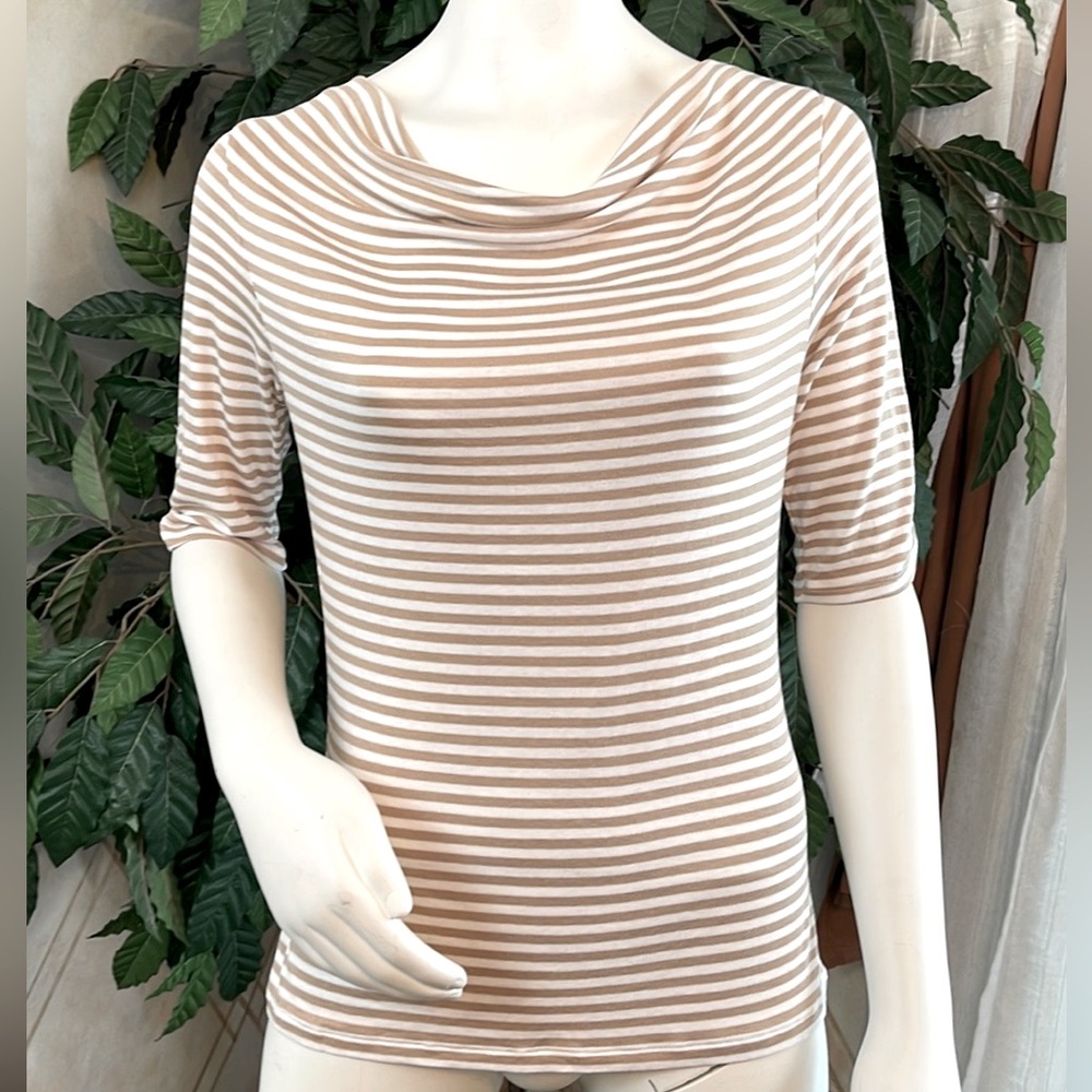 THE LIMITED DRAPE NECK STRIPED ELBOW SLEEVE TOP